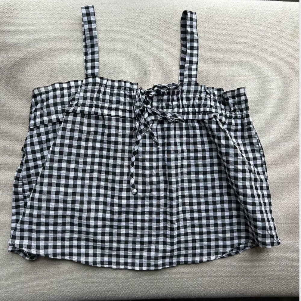 Gingham Tie Front Tank Top, Size Medium